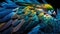 Blue color feathers bird background colored plumage with a rainbow tint