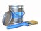 Blue color metal paint can and brush 3D