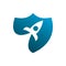 Blue color secure shield flying rocket logo design