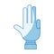 Blue color shading silhouette hand palm showing four fingers with shirt sleeve