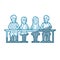 Blue color silhouette shading of teamwork of women and men sitting in desk