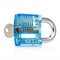 Blue color transparent padlock and keys isolated on white