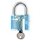 Blue color transparent padlock on white background