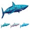 Blue Colored Polygonal Shark Illustration. Sea Predator Danger Creature.