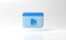 Blue colored round play button on pastel background. Concept of video icon logo for play clip, audio playback. 3d rendering