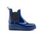 Blue colored rubber women rain boots on a white background isolate