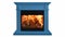 Blue colorful burning classic fireplace isolated on white background
