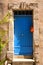 Blue colorful Provence house entrance door