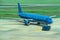 Blue commercial airplane
