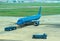 Blue commercial airplane