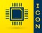 Blue Computer processor with microcircuits CPU icon isolated on yellow background. Chip or cpu with circuit board. Micro