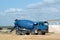 Blue concrete truck mixer