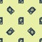Blue Contract with shield icon isolated seamless pattern on yellow background. Insurance concept. Security, safety