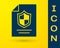 Blue Contract with shield icon isolated on yellow background. Insurance concept. Security, safety, protection, protect