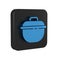 Blue Cooking pot icon isolated on transparent background. Boil or stew food symbol. Black square button.