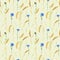 Blue cornflowers, wheat on beige.Watercolor floral seamless pattern. Watercolour Illustration with flowers for fabric