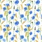 Blue cornflowers, wheat.Watercolor floral seamless pattern. Watercolour Illustration with flower