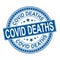 Blue Coronavirus logo COVID-19 deaths Virus stamp Dangerous environment. Vector