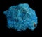 Blue Covelline or Covellite Crystals isolated on a black background. Copper sulfide CuS, from Etna volcano