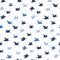 Blue Crane Birds Seamless Pattern with Birds Silhouettes