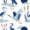 Blue crane seamless pattern. Traditional Japanese texture