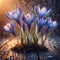 Blue Crocuses in Raindrop Harmony, Painting a Delicate Spring Canvas of Beauty. Generative ai for illustrations