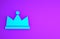 Blue Crown icon isolated on purple background. Minimalism concept. 3d illustration 3D render