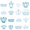 Blue Crowns. Tiara. Diadem Sketch crown. Hand drawn queen tiara, king crown. Royal imperial coronation symbols, monarch majestic