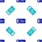 Blue Cruise ticket for traveling by ship icon isolated seamless pattern on white background. Travel by Cruise liner