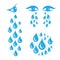 Blue cry cartoon tears icon or sweat drops from eyes