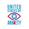 Blue Crying Eye with Star and Red Tear Drop or Tears Falling with Words United States of Anxiety Retro Style