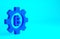 Blue Cryptocurrency coin Bitcoin icon isolated on blue background. Gear and Bitcoin setting. Blockchain based secure