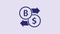 Blue Cryptocurrency exchange icon isolated on purple background. Bitcoin to dollar exchange icon. Cryptocurrency