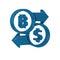 Blue Cryptocurrency exchange icon isolated on transparent background. Bitcoin to dollar exchange icon. Cryptocurrency