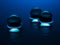 Blue crystal balls in the water - abstract background