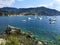 Blue crystal clear waters at camping Smeraldo near Moneglia, Cinque Terre