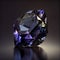 Blue crystal Iolite gem isolated on black background.