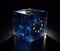 blue cube with the emblem of the European Union on a dark background