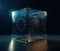 blue cube with the emblem of the European Union on a dark background