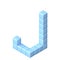 Blue cube orthographic font Letter J 3D