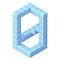 Blue cube orthographic font Number 0 ZERO 3D