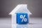 Blue Cube With Percentage Sign Inside House Model