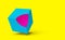Blue cube with pink color cut-out on yellow background, 90s pop art bright minimal modern concept