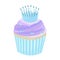 Blue cupcake with a cute crown in cartoon style