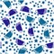 Blue cups and stars. vector seamless pattern
