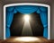 Blue curtain of classical theater with spotlight on wood floor