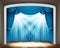 Blue curtain of classical theater with spotlights on wood floor