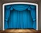 Blue curtain of classical theater with wood floor