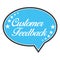 Blue Customer Feedback Icon Bubble. Vector symbol. Flat Design.