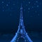 Blue cutout paper night vector Eiffel tower